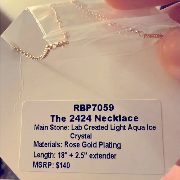 Elegant Lab Created Light Aqua Ice crystal Pendant Necklace - Picture 2 of 2